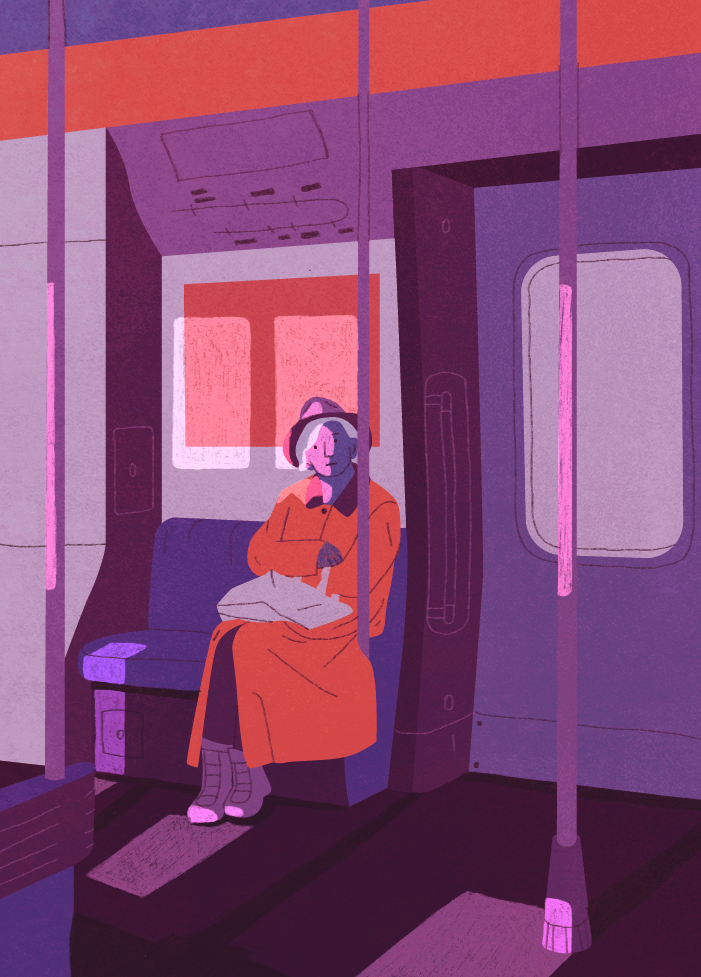 illustration Voyage en métro dans des couleurs apaisantes